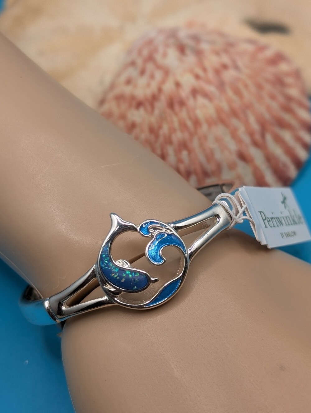 Periwinkle by Barlow Blue Dolphin & Wave Motif  Stretch Bracelet NWT